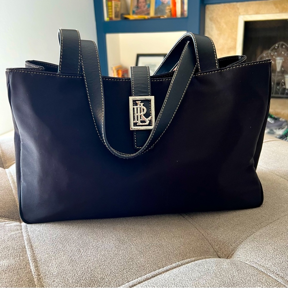 RALPH LAUREN Women’s Handbag 3 compartments canvas and leather straps black